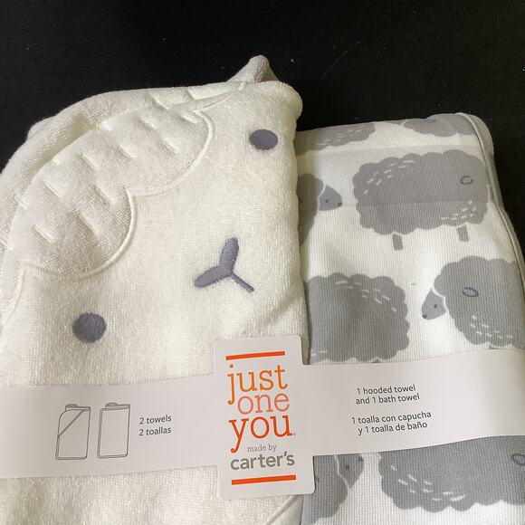 Carter's Lamb Just For You Hooded Towel and Bath Towel Set - NWT - 29"x29" - Picture 2 of 6